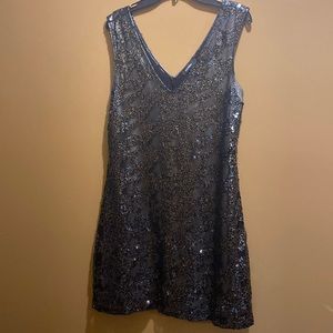 Express women black silver sequin shimmer spandex mini dress NWT sz S